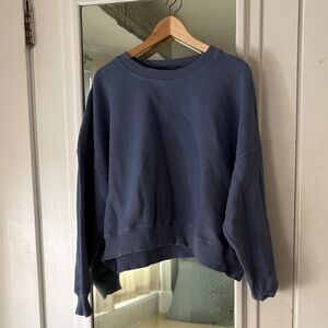 Aerie Blue Ribbed Oversized Crew Neck Sweatshirt 100% Cotton